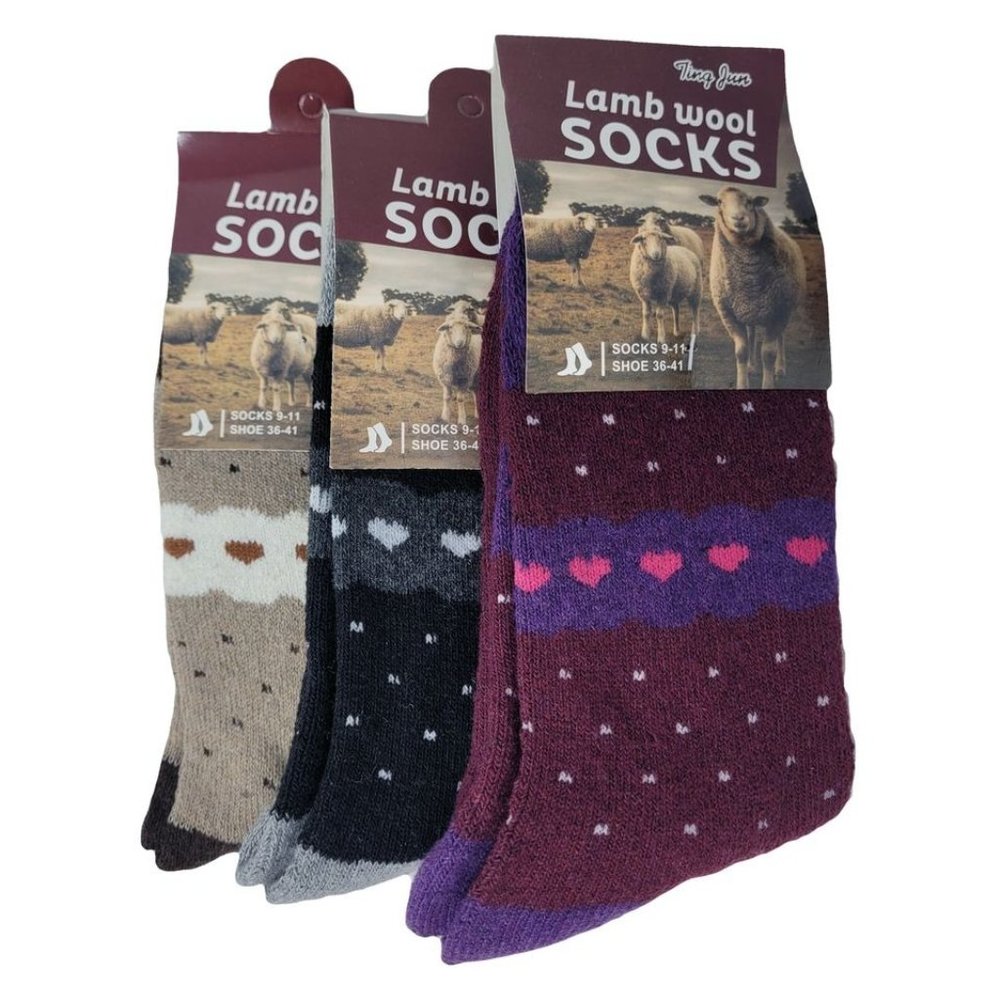 Women's Lamb Wool Crew Socks, Thermal Warm Winter Heavy Duty Boot, 3 Pairs - Picture 1 of 5